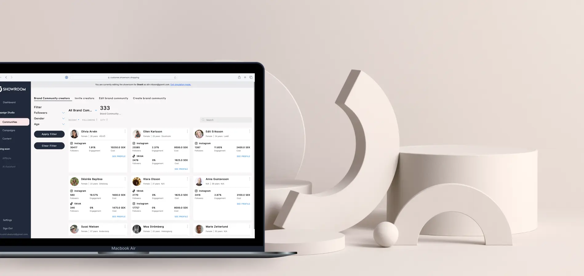 Showroom campaign manager dashboard on laptop